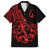 Polynesia Family Matching Off Shoulder Short Dress and Hawaiian Shirt Fish Hook Tattoo Go Fishing Polynesian Pattern Red LT14 Dad's Shirt - Short Sleeve Red - Polynesian Pride