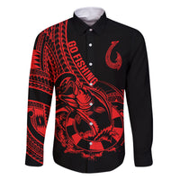 Polynesia Family Matching Tank Maxi Dress and Hawaiian Shirt Fish Hook Tattoo Go Fishing Polynesian Pattern Red LT14 Dad's Shirt - Long Sleeve Red - Polynesian Pride