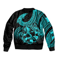 Polynesia Bomber Jacket Fish Hook Tattoo Go Fishing Polynesian Pattern Turquosie LT14 - Polynesian Pride