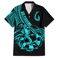 Polynesia Family Matching Off Shoulder Maxi Dress and Hawaiian Shirt Fish Hook Tattoo Go Fishing Polynesian Pattern Turquosie LT14 Dad's Shirt - Short Sleeve Turquoise - Polynesian Pride