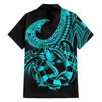 Polynesia Family Matching Off Shoulder Short Dress and Hawaiian Shirt Fish Hook Tattoo Go Fishing Polynesian Pattern Turquosie LT14 - Polynesian Pride