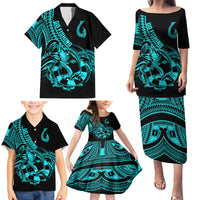 Polynesia Family Matching Puletasi Dress and Hawaiian Shirt Fish Hook Tattoo Go Fishing Polynesian Pattern Turquosie LT14 - Polynesian Pride