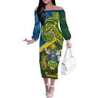 solomon-islands-family-matching-off-shoulder-long-sleeve-dress-and-hawaiian-shirt-tropical-leaves-with-melanesian-pattern
