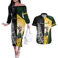 New Zealand and South Africa Rugby Custom Couples Matching Off The Shoulder Long Sleeve Dress and Hawaiian Shirt Maori Silver Fern Springbok Together - Polynesian Pride