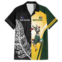 New Zealand and South Africa Rugby Custom Family Matching Short Sleeve Bodycon Dress and Hawaiian Shirt Maori Silver Fern Springbok Together - Polynesian Pride
