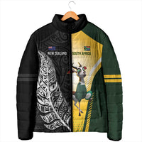 New Zealand and South Africa Rugby Custom Padded Jacket Maori Silver Fern Springbok Together - Polynesian Pride