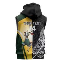 New Zealand and South Africa Rugby Custom Sleeveless Zip Hoodie Maori Silver Fern Springbok Together LT14 - Polynesian Pride