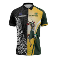 New Zealand and South Africa Rugby Custom Zipper Polo Shirt Maori Silver Fern Springbok Together - Polynesian Pride