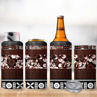 Bula Fiji 4 in 1 Can Cooler Tumbler Fijian Tapa Masi With Hibiscus Flowers