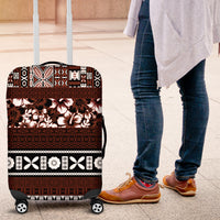 Bula Fiji Luggage Cover Fijian Tapa Masi With Hibiscus Flowers LT14 Brown - Polynesian Pride