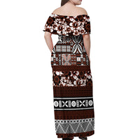 Bula Fiji Off Shoulder Maxi Dress Fijian Tapa Masi With Hibiscus Flowers LT14 - Polynesian Pride