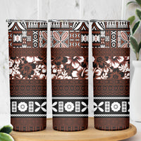 Bula Fiji Skinny Tumbler Fijian Tapa Masi With Hibiscus Flowers