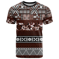 Bula Fiji T Shirt Fijian Tapa Masi With Hibiscus Flowers LT14 Brown - Polynesian Pride