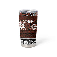 Bula Fiji Tumbler Cup Fijian Tapa Masi With Hibiscus Flowers