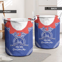 Queen Salote College 100 Years Personalized Laundry Basket Tonga QSC Heilala Lei Blue Ngatu Pattern LT14 - Polynesian Pride