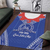 Queen Salote College 100 Years Personalized Area Rug Tonga QSC Heilala Lei Blue Ngatu Pattern