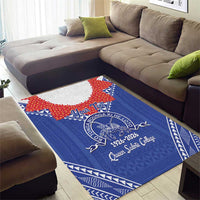 Queen Salote College 100 Years Personalized Area Rug Tonga QSC Heilala Lei Blue Ngatu Pattern