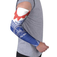 Queen Salote College 100 Years Personalized Arm Sleeves Tonga QSC Heilala Lei Blue Ngatu Pattern