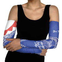 Queen Salote College 100 Years Personalized Arm Sleeves Tonga QSC Heilala Lei Blue Ngatu Pattern
