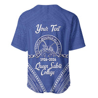 Queen Salote College 100 Years Personalized Baseball Jersey Tonga QSC Heilala Lei Blue Ngatu Pattern