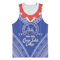 Queen Salote College 100 Years Personalized Basketball Jersey Tonga QSC Heilala Lei Blue Ngatu Pattern