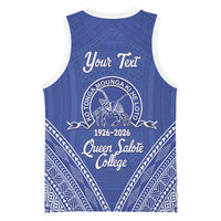 Queen Salote College 100 Years Personalized Basketball Jersey Tonga QSC Heilala Lei Blue Ngatu Pattern