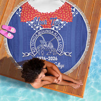 Queen Salote College 100 Years Personalized Beach Blanket Tonga QSC Heilala Lei Blue Ngatu Pattern