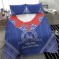 Queen Salote College 100 Years Personalized Bedding Set Tonga QSC Heilala Lei Blue Ngatu Pattern