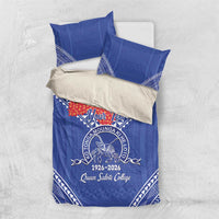 Queen Salote College 100 Years Personalized Bedding Set Tonga QSC Heilala Lei Blue Ngatu Pattern