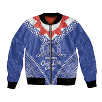 Queen Salote College 100 Years Personalized Bomber Jacket Tonga QSC Heilala Lei Blue Ngatu Pattern