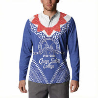 Queen Salote College 100 Years Personalized Button Sweatshirt Tonga QSC Heilala Lei Blue Ngatu Pattern