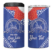 Queen Salote College 100 Years Personalized 4 in 1 Can Cooler Tumbler Tonga QSC Heilala Lei Blue Ngatu Pattern