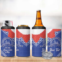 Queen Salote College 100 Years Personalized 4 in 1 Can Cooler Tumbler Tonga QSC Heilala Lei Blue Ngatu Pattern