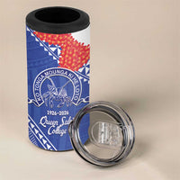 Queen Salote College 100 Years Personalized 4 in 1 Can Cooler Tumbler Tonga QSC Heilala Lei Blue Ngatu Pattern