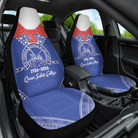 Queen Salote College 100 Years Personalized Car Seat Cover Tonga QSC Heilala Lei Blue Ngatu Pattern