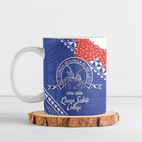 Queen Salote College 100 Years Personalized Ceramic Mug Tonga QSC Heilala Lei Blue Ngatu Pattern