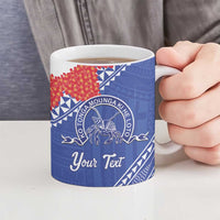 Queen Salote College 100 Years Personalized Ceramic Mug Tonga QSC Heilala Lei Blue Ngatu Pattern