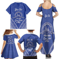 Queen Salote College 100 Years Personalized Family Matching Summer Maxi Dress and Hawaiian Shirt Tonga QSC Heilala Lei Blue Ngatu Pattern