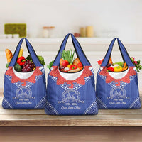 Queen Salote College 100 Years Personalized Grocery Bag Tonga QSC Heilala Lei Blue Ngatu Pattern