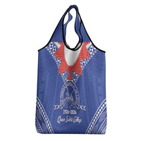 Queen Salote College 100 Years Personalized Grocery Bag Tonga QSC Heilala Lei Blue Ngatu Pattern