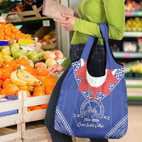 Queen Salote College 100 Years Personalized Grocery Bag Tonga QSC Heilala Lei Blue Ngatu Pattern