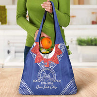 Queen Salote College 100 Years Personalized Grocery Bag Tonga QSC Heilala Lei Blue Ngatu Pattern