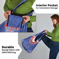 Queen Salote College 100 Years Personalized Grocery Bag Tonga QSC Heilala Lei Blue Ngatu Pattern