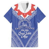 Queen Salote College 100 Years Personalized Hawaiian Shirt Tonga QSC Heilala Lei Blue Ngatu Pattern