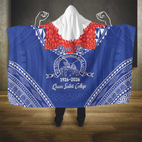 Queen Salote College 100 Years Personalized Hooded Blanket Tonga QSC Heilala Lei Blue Ngatu Pattern