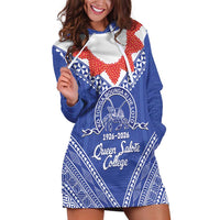 Queen Salote College 100 Years Personalized Hoodie Dress Tonga QSC Heilala Lei Blue Ngatu Pattern