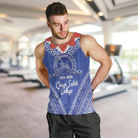 Queen Salote College 100 Years Personalized Men Tank Top Tonga QSC Heilala Lei Blue Ngatu Pattern