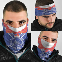 Queen Salote College 100 Years Personalized Neck Gaiter Tonga QSC Heilala Lei Blue Ngatu Pattern