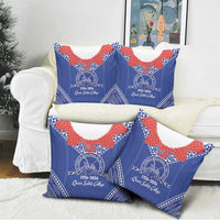 Queen Salote College 100 Years Personalized Pillow Cover Tonga QSC Heilala Lei Blue Ngatu Pattern