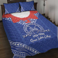 Queen Salote College 100 Years Personalized Quilt Bed Set Tonga QSC Heilala Lei Blue Ngatu Pattern